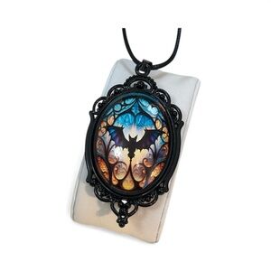 Mystical Black and Blue Bat Goth Pendant Necklace